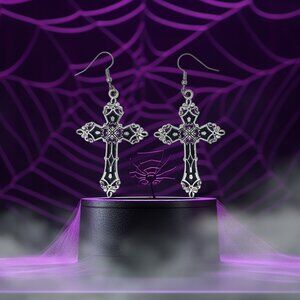 Pair of Gothic Crosses Design Black Dangle Earrings